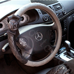 Elegant Flower Women Genuine Leather Car Steering Wheel Covers 14 inch 36CM - Gray