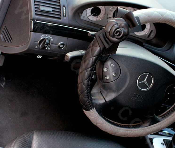 Elegant Flower Women Genuine Leather Car Steering Wheel Covers 15 inch 38CM - Gray