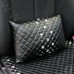 Elegant Women Rhinestone Auto Lumbar Pillow Genuine Sheepskin Support Cushion 1pcs - Black