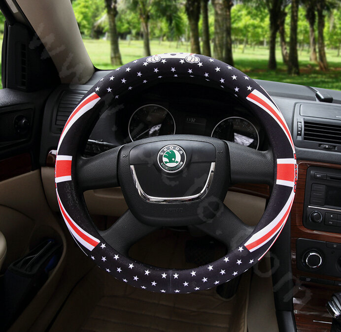 Fashion British Series Flag Stars Print Car Steering Wheel Covers 15 inch 38CM - Black Blue