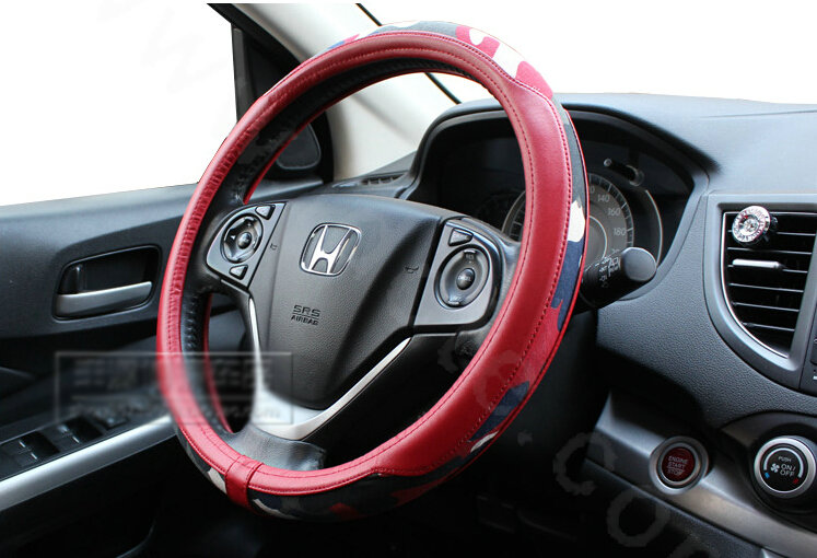 Fashion Camo Cloth With Leather Auto Grip Steering Wheel Covers 15 inch 38CM - Red