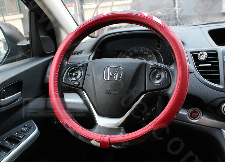 Fashion Camo Cloth With Leather Auto Grip Steering Wheel Covers 15 inch 38CM - Red