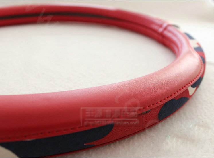 Fashion Camo Cloth With Leather Auto Grip Steering Wheel Covers 15 inch 38CM - Red