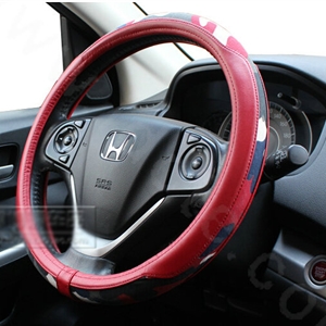 Fashion Camo Cloth With Leather Auto Grip Steering Wheel Covers 15 inch 38CM - Red