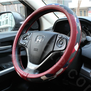 Fashion Camo Cloth With Leather Auto Grip Steering Wheel Covers 15 inch 38CM - Wine Red