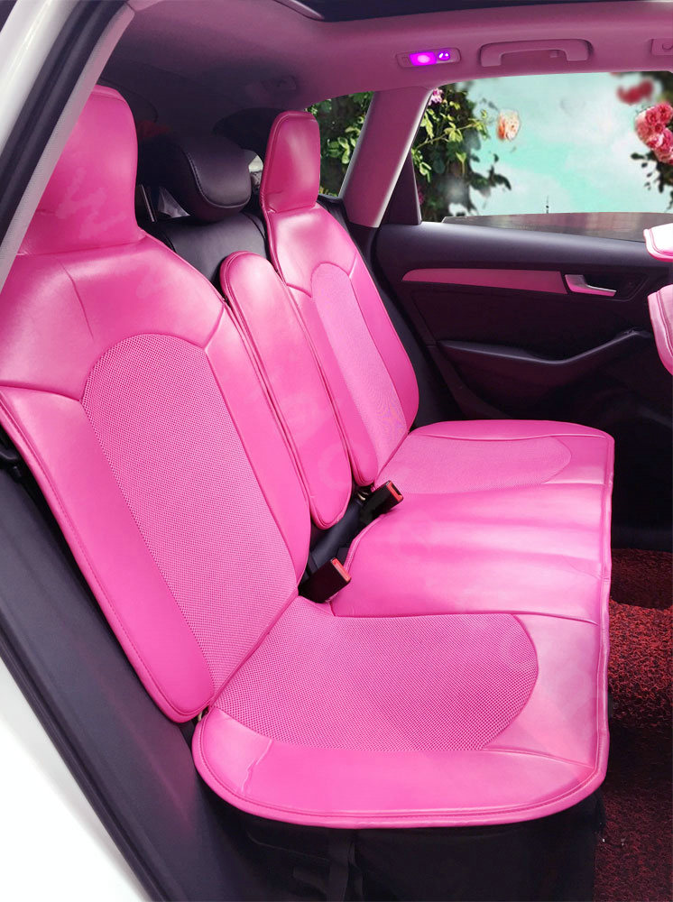 Fashion Cute PU Leather Universal Car Seat Covers Female Auto Cushion 4pcs Sets - Rose