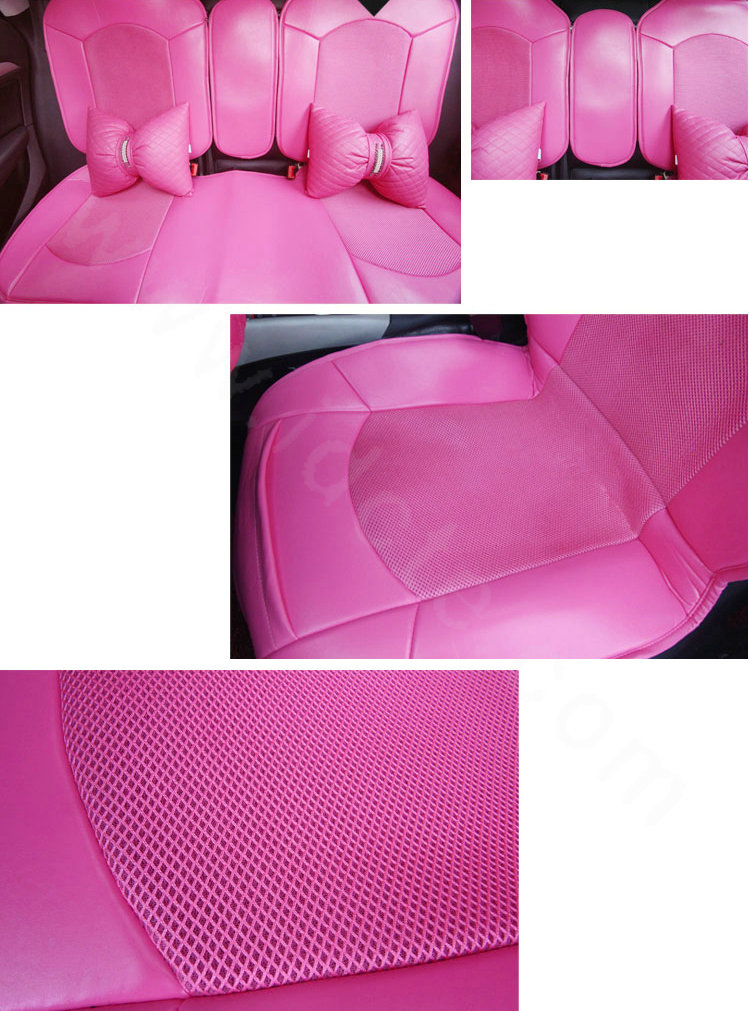 Fashion Cute PU Leather Universal Car Seat Covers Female Auto Cushion 4pcs Sets - Rose