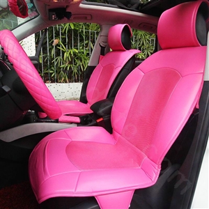 Fashion Cute PU Leather Universal Car Seat Covers Female Auto Cushion 4pcs Sets - Rose