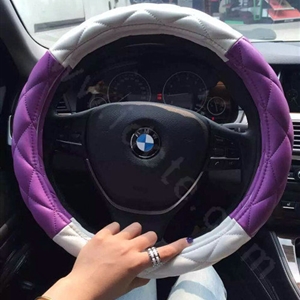 Fashion Diamond Sheepskin Leather Car Steering Wheel Covers 15 inch 38CM - Purple White