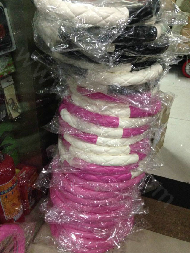 Fashion Diamond Sheepskin Leather Car Steering Wheel Covers 15 inch 38CM - Rose White