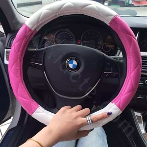 Fashion Diamond Sheepskin Leather Car Steering Wheel Covers 15 inch 38CM - Rose White