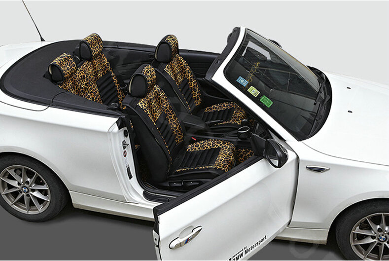Fashion Leopard Print Female Universal Car Seat Cushion PU Leather Flocking 10pcs Set - Golden