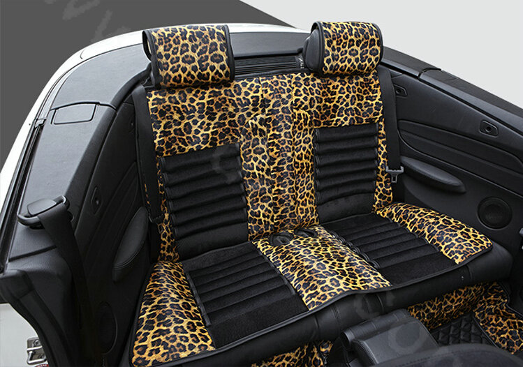 Fashion Leopard Print Female Universal Car Seat Cushion PU Leather Flocking 10pcs Set - Golden