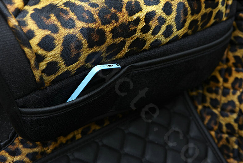 Fashion Leopard Print Female Universal Car Seat Cushion PU Leather Flocking 10pcs Set - Golden