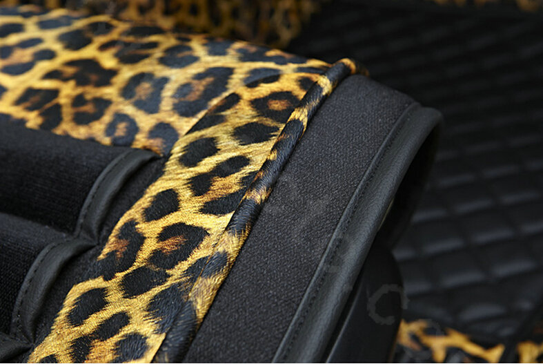 Fashion Leopard Print Female Universal Car Seat Cushion PU Leather Flocking 10pcs Set - Golden