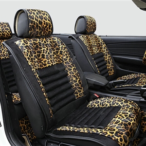 Fashion Leopard Print Female Universal Car Seat Cushion PU Leather Flocking 10pcs Set - Golden