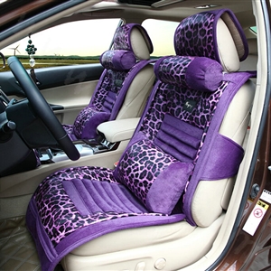 Fashion Leopard Print Female Universal Car Seat Cushion PU Leather Flocking 10pcs Set - Purple
