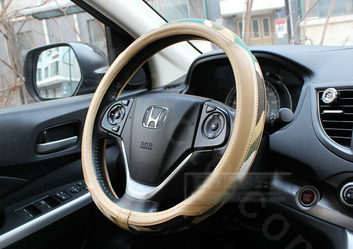 Fashion Man Camo Cloth Leather Grip Steering Wheel Covers 15 inch 38CM - Beige