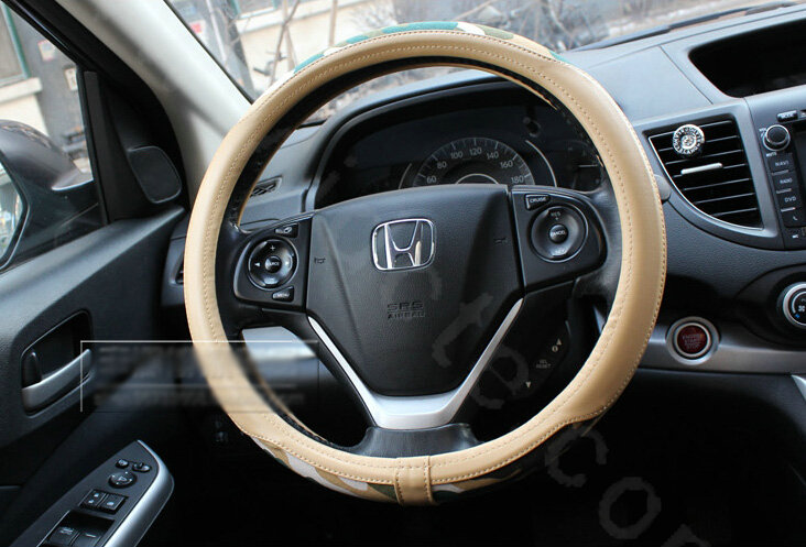 Fashion Man Camo Cloth Leather Grip Steering Wheel Covers 15 inch 38CM - Beige