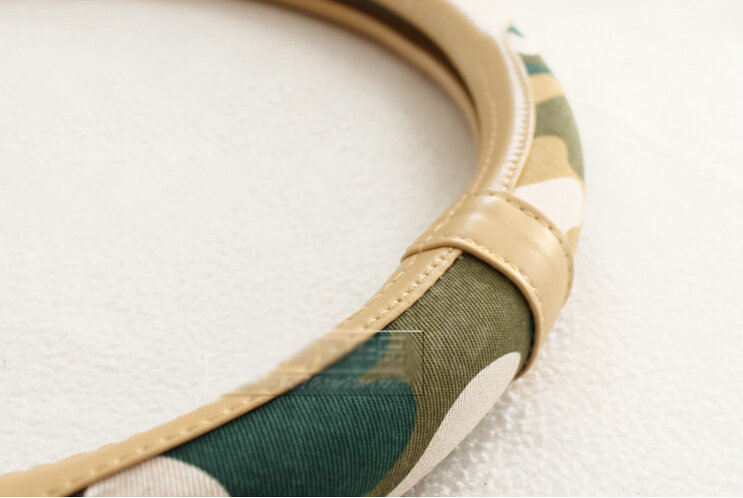 Fashion Man Camo Cloth Leather Grip Steering Wheel Covers 15 inch 38CM - Beige