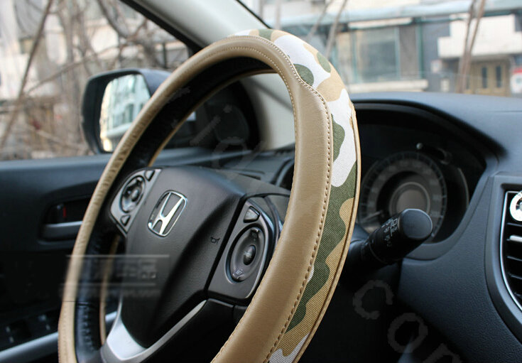 Fashion Man Camo Cloth Leather Grip Steering Wheel Covers 15 inch 38CM - Beige