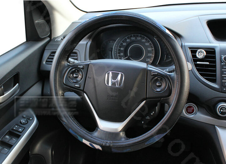 Fashion Man Camo Cloth Leather Grip Steering Wheel Covers 15 inch 38CM - Black Blue