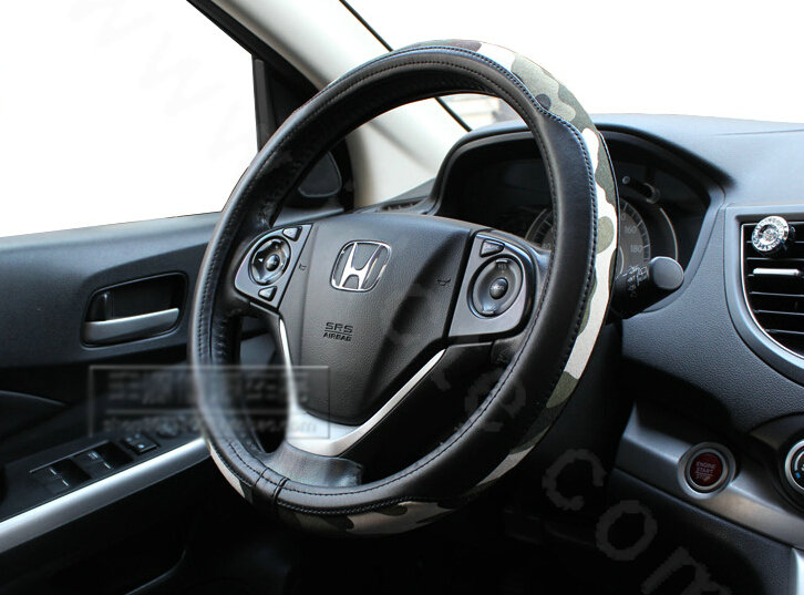 Fashion Man Camo Cloth Leather Grip Steering Wheel Covers 15 inch 38CM - Black Green