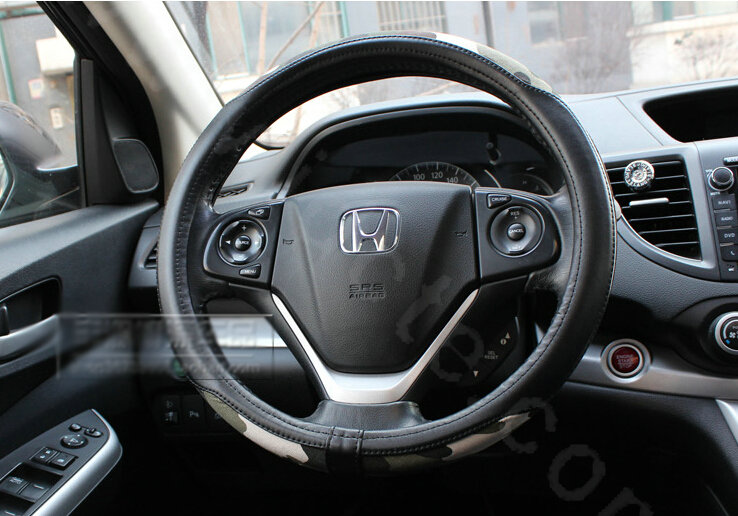 Fashion Man Camo Cloth Leather Grip Steering Wheel Covers 15 inch 38CM - Black Green