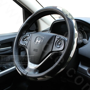 Fashion Man Camo Cloth Leather Grip Steering Wheel Covers 15 inch 38CM - Black Green