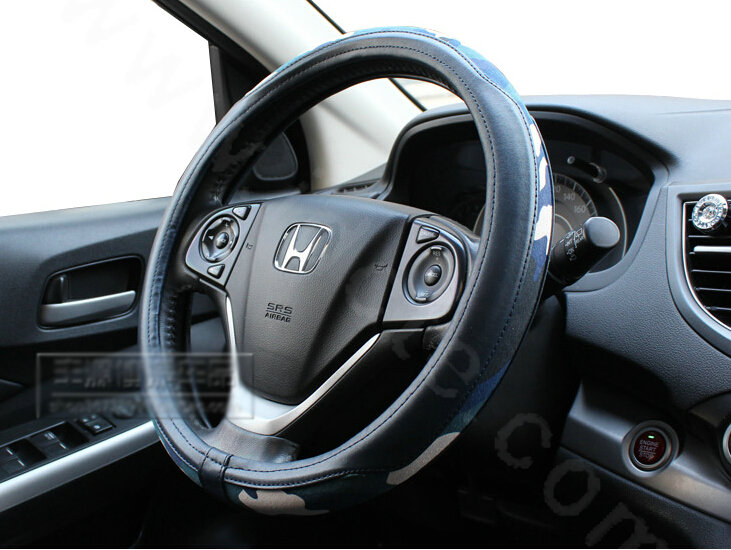 Fashion Man Camo Cloth Leather Grip Steering Wheel Covers 15 inch 38CM - Dark Blue