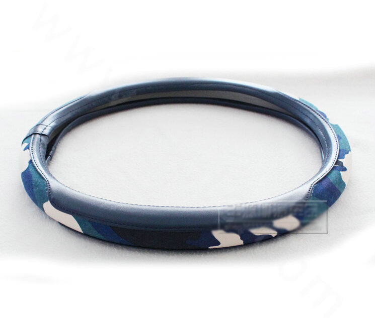 Fashion Man Camo Cloth Leather Grip Steering Wheel Covers 15 inch 38CM - Dark Blue