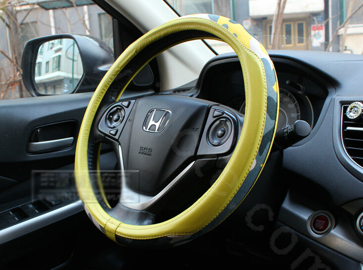 Fashion Man Camo Cloth Leather Grip Steering Wheel Covers 15 inch 38CM - Green