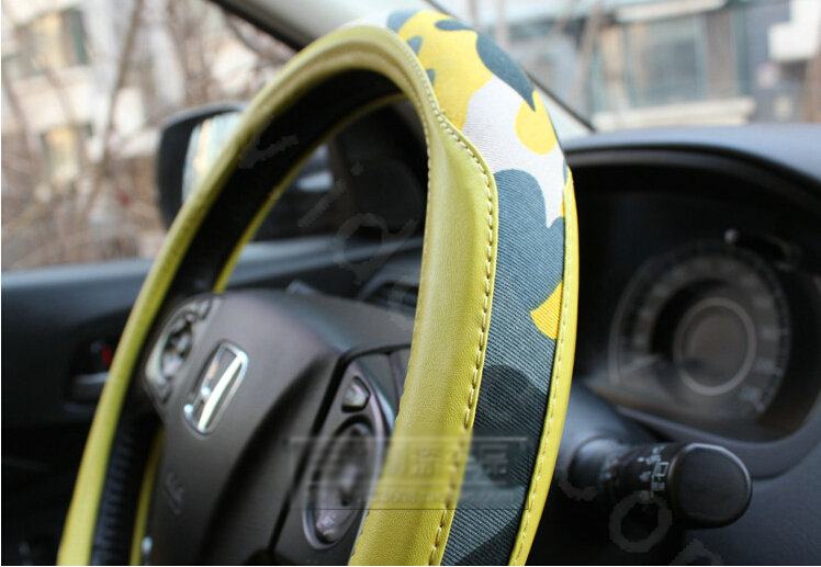 Fashion Man Camo Cloth Leather Grip Steering Wheel Covers 15 inch 38CM - Green
