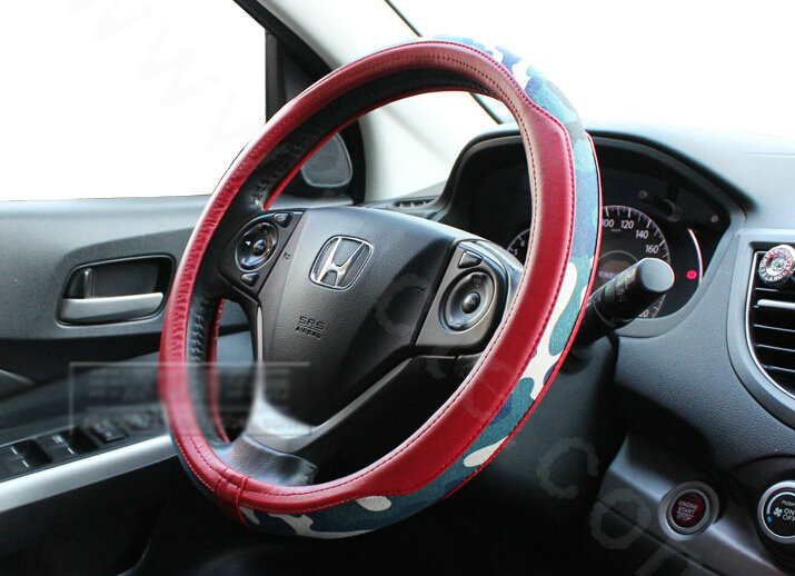 Fashion Man Camo Cloth Leather Grip Steering Wheel Covers 15 inch 38CM - Red Blue