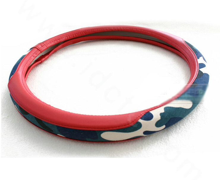 Fashion Man Camo Cloth Leather Grip Steering Wheel Covers 15 inch 38CM - Red Blue