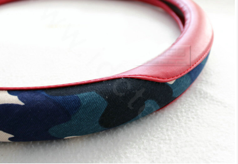 Fashion Man Camo Cloth Leather Grip Steering Wheel Covers 15 inch 38CM - Red Blue