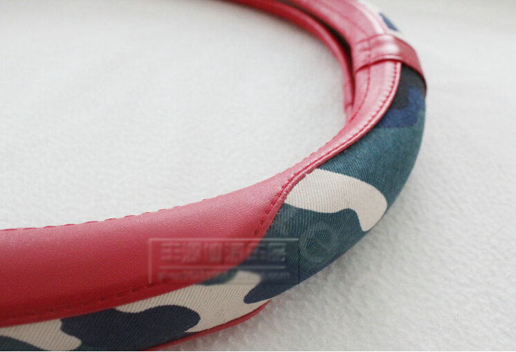 Fashion Man Camo Cloth Leather Grip Steering Wheel Covers 15 inch 38CM - Red Blue