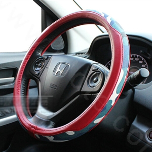 Fashion Man Camo Cloth Leather Grip Steering Wheel Covers 15 inch 38CM - Red Blue