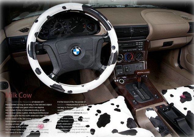 Fashion Milk Cow Print PVC Leather Auto Steering Wheel Covers 15 inch 38CM - Black White