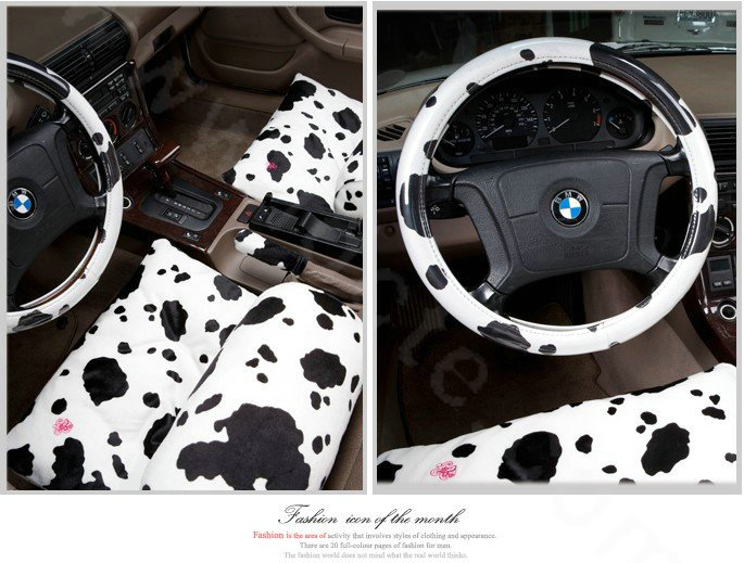 Fashion Milk Cow Print PVC Leather Auto Steering Wheel Covers 15 inch 38CM - Black White
