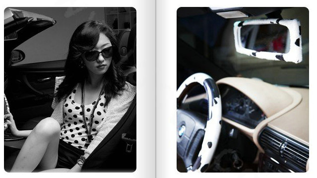 Fashion Milk Cow Print PVC Leather Auto Steering Wheel Covers 15 inch 38CM - Black White