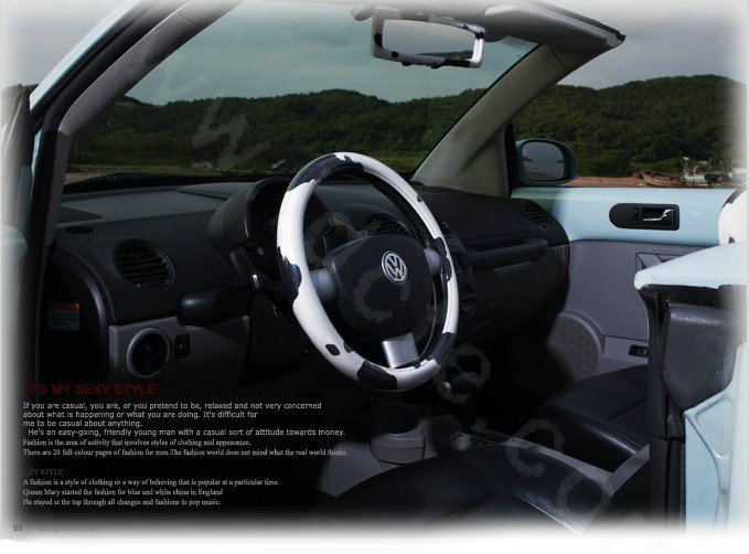 Fashion Milk Cow Print PVC Leather Auto Steering Wheel Covers 15 inch 38CM - Black White