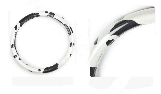 Fashion Milk Cow Print PVC Leather Auto Steering Wheel Covers 15 inch 38CM - Black White