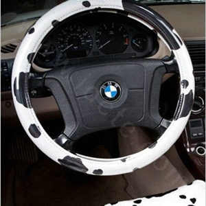 Fashion Milk Cow Print PVC Leather Auto Steering Wheel Covers 15 inch 38CM - Black White