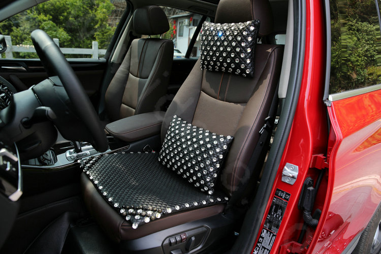 Fashion Pearl Diamond Universal Car Seat Cushion Genuine Sheepskin Auto Pad 1pcs - Black