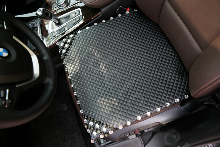 Fashion Pearl Diamond Universal Car Seat Cushion Genuine Sheepskin Auto Pad 1pcs - Black