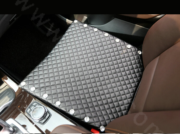 Fashion Rhinestone Universal Car Seat Cushion Genuine Sheepskin Auto Pad 1pcs - Black