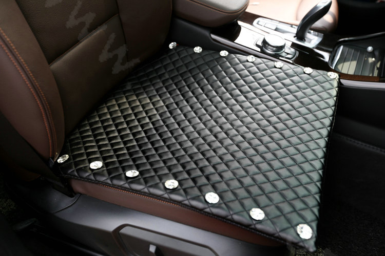Fashion Rhinestone Universal Car Seat Cushion Genuine Sheepskin Auto Pad 1pcs - Black