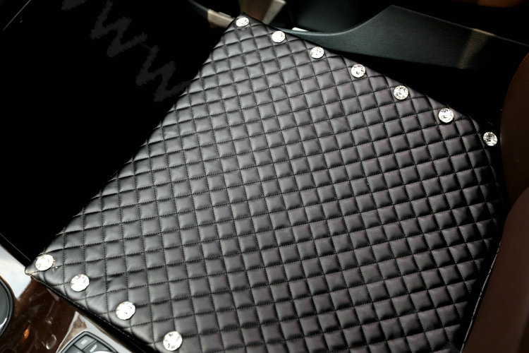 Fashion Rhinestone Universal Car Seat Cushion Genuine Sheepskin Auto Pad 1pcs - Black