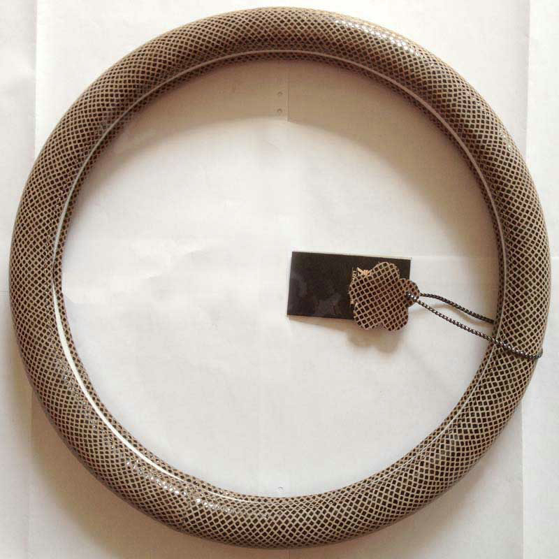 Fashion Women Genuine Leather Snake Skin Car Steering Wheel Covers 15 inch 38CM - Beige